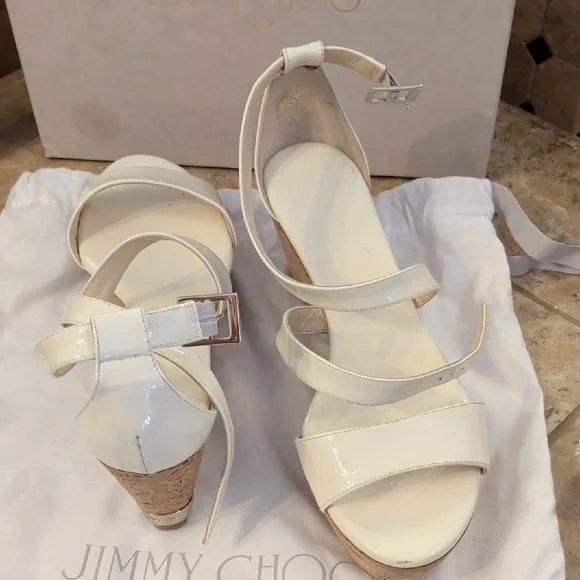 Jimmy Choo Cream Patent Wedges - Picture 2 of 7